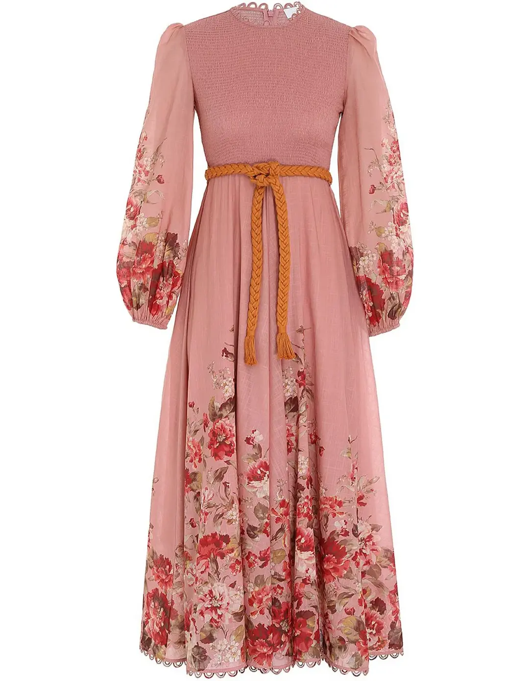 Zimmermann Cassia Shirred Midi Dress Musk Floral Size AU 12 for rent on The Volte - main image