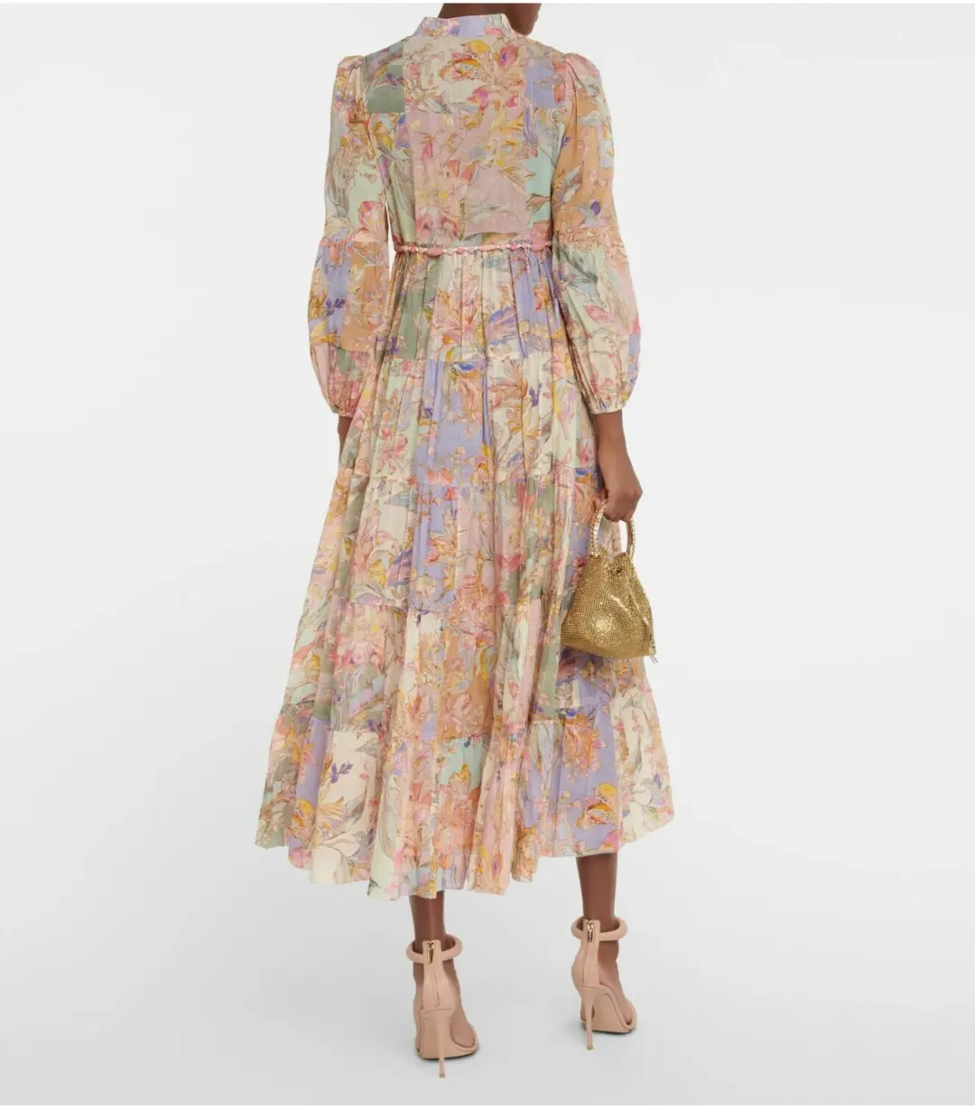 Zimmermann Cira Tiered Shirt Dress Patch Multi Floral Size 2 AU 12 for rent on The Volte - main image