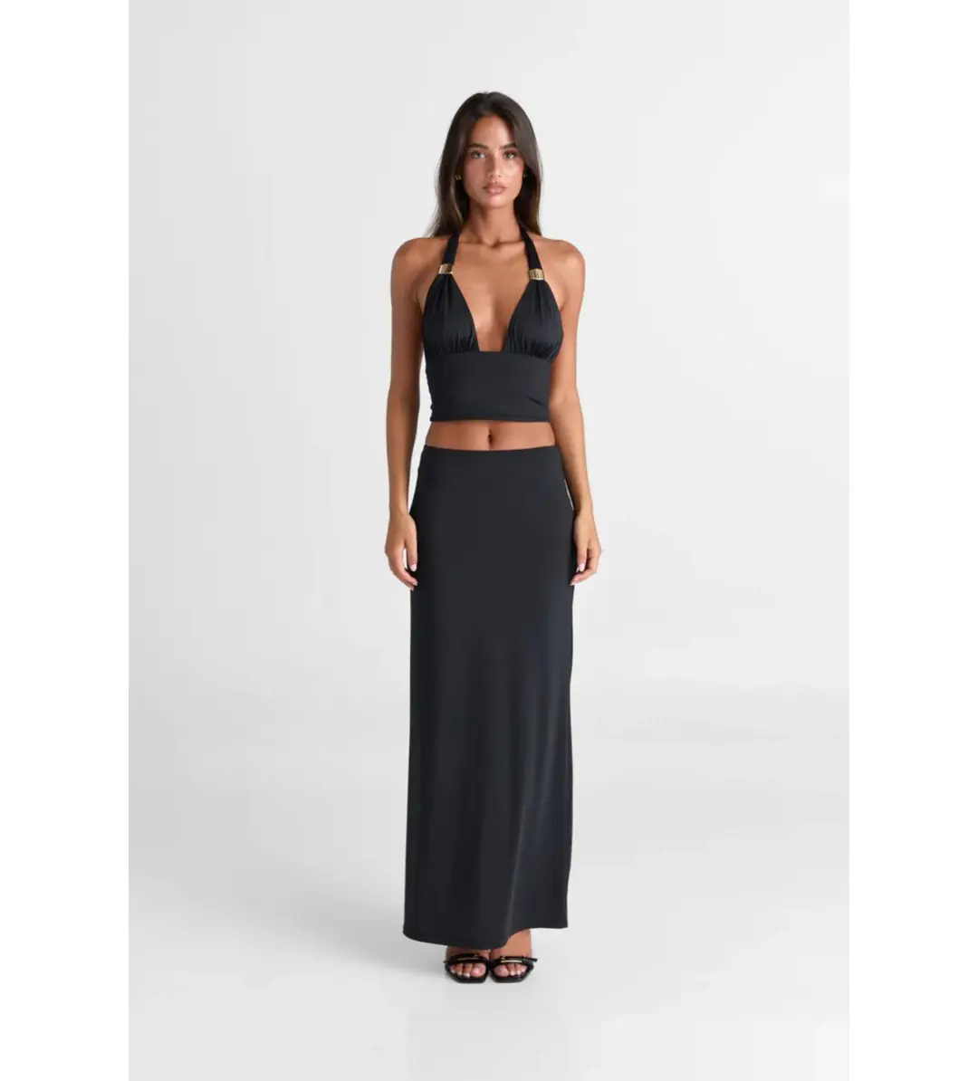Sasha Therese Cleo Top and Maxi Skirt Set Black Size S AU 8 for rent on The Volte - main image