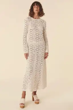 Spell Helena Crochet Lace Midi Dress Cream Size L AU 12 for rent on The Volte - image 1