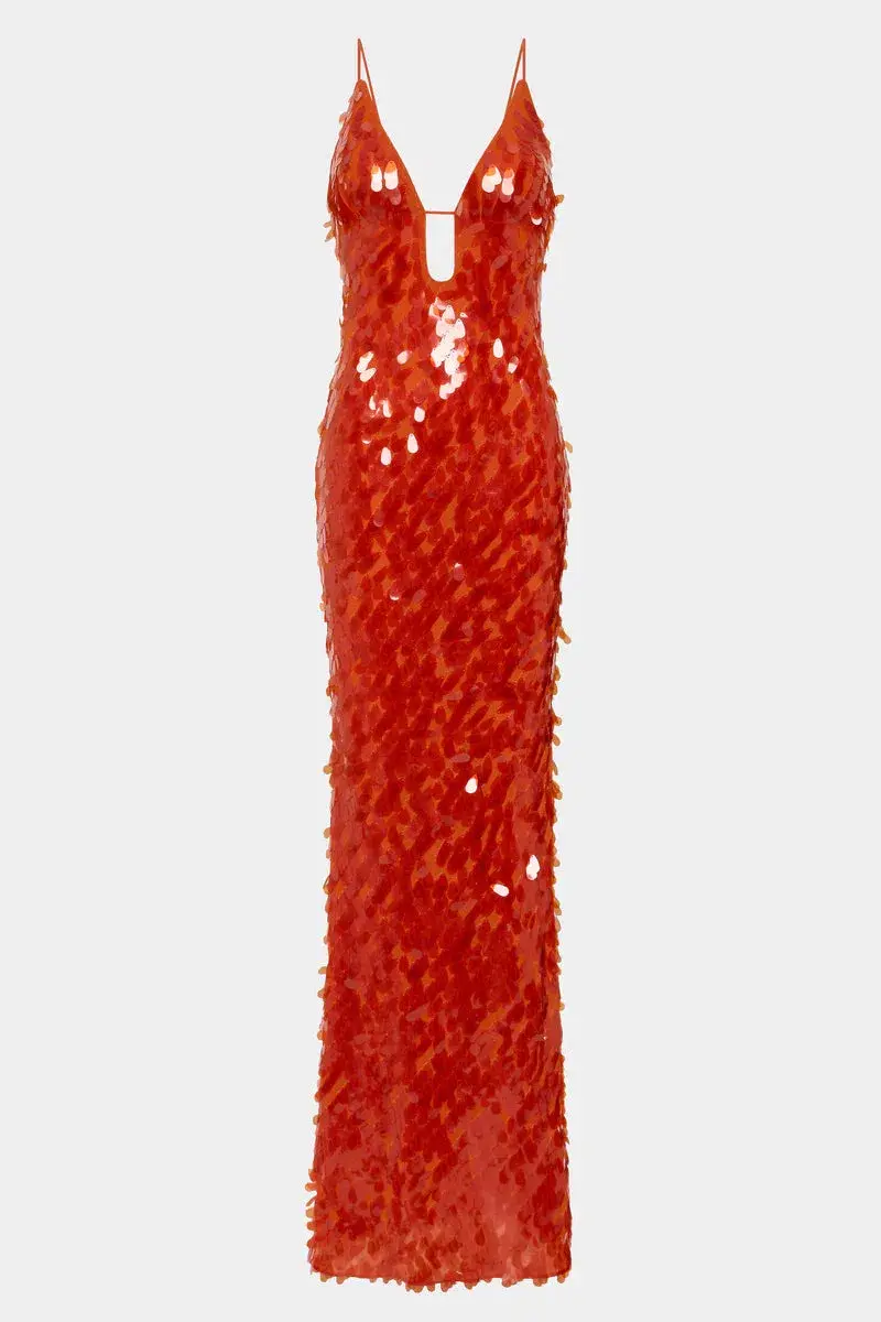 Misha Sapphire Sequin Maxi Dress In Red Size 12/L for rent on The Volte - main image