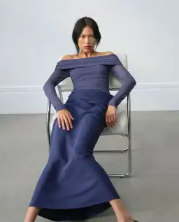 Benni Yasmin Off Shoulder Dress in Navy Size 6