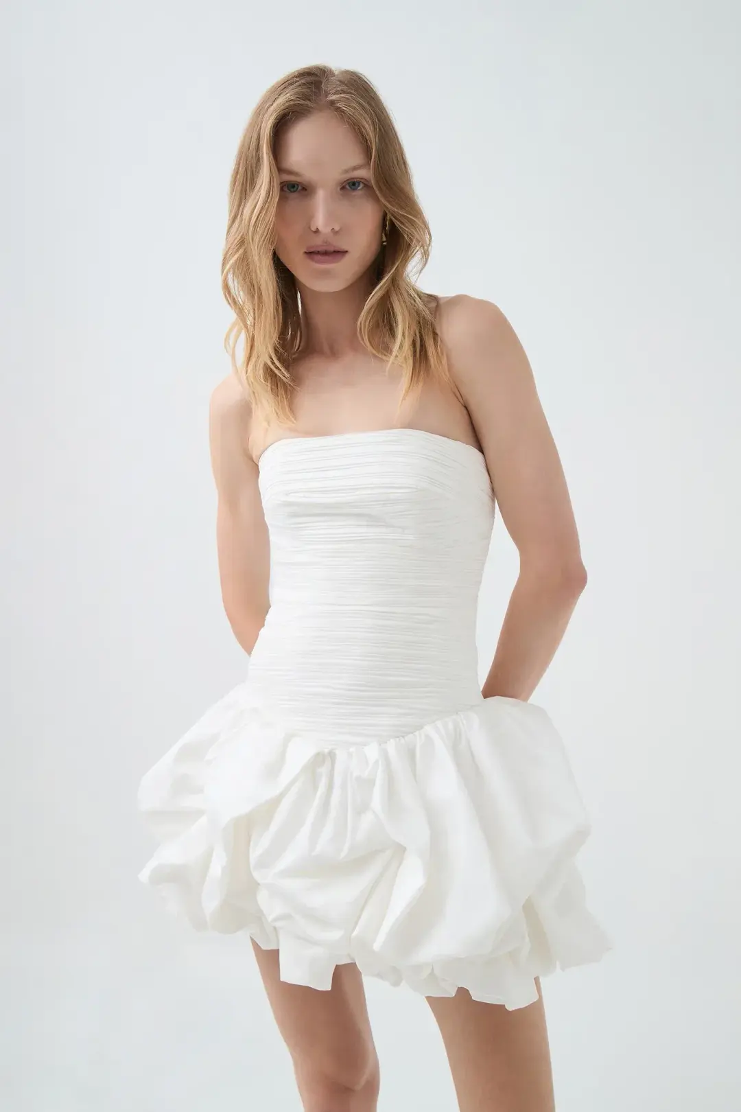 AJE Violette Bubble Hem Mini Dress White Size 6 for rent on The Volte - main image