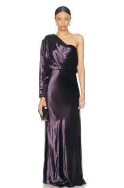 Zimmermann Illustration Asymmetric Gown Maxi Aubergine Size AU 12 for rent on The Volte - image 1