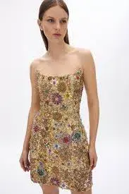 Rachel Gilbert Francesca Mini Dress Gold Size AU 8 for rent on The Volte - main image