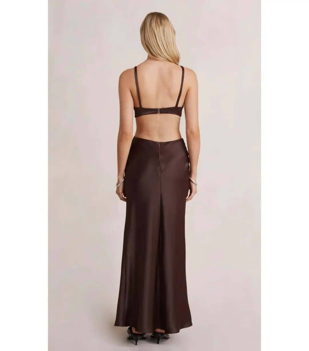 Bec and Bridge Flex V Maxi Dress in Brown Size AU 6 for rent on The Volte - main image