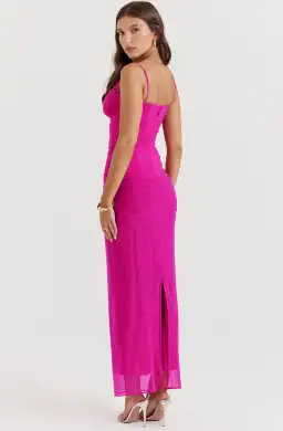 House of CB Nalini Fuchsia Hot Pink Lace Mesh Maxi Dress in Size 6/XS for rent on The Volte - image 3