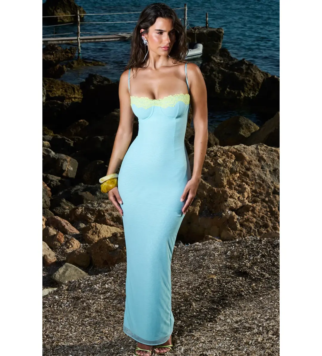 House of CB Aiza Lace Maxi Dress Ocean Blue Contrast Size S AU 8 for rent on The Volte - main image