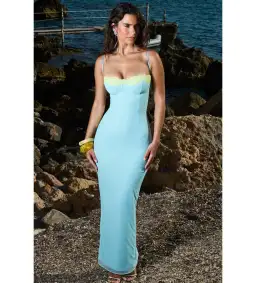 House of CB Aiza Lace Maxi Dress Ocean Blue Contrast Size S AU 8 for rent on The Volte - image 1