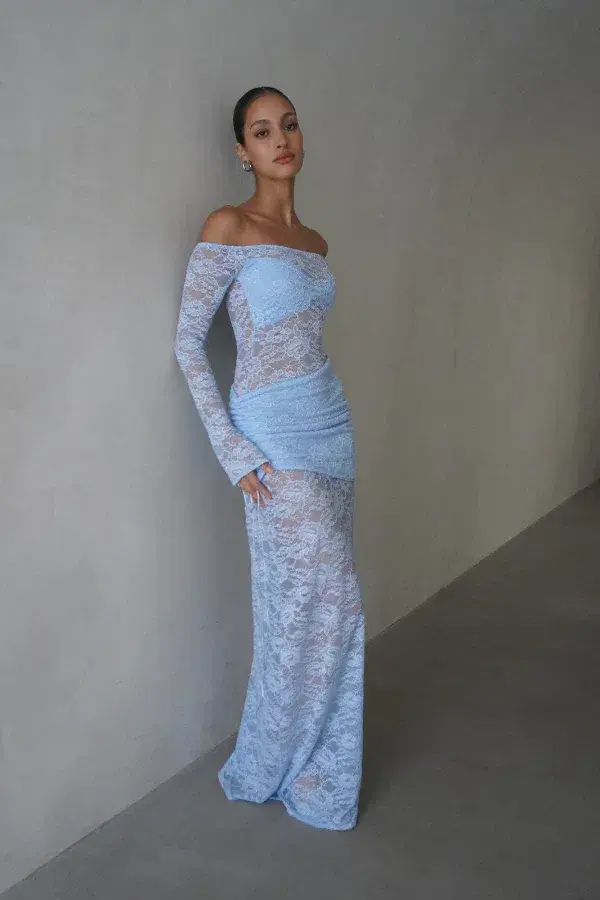 Deconduarte Christiana Maxi Dress Powder Blue Size 8 for rent on The Volte - main image