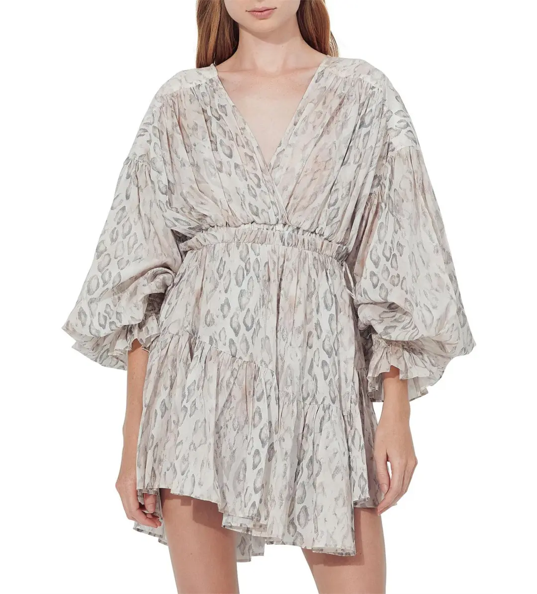 Aje Arabella Wrap Mini Dress in White Serpentes Size AU 6 for rent on The Volte - main image