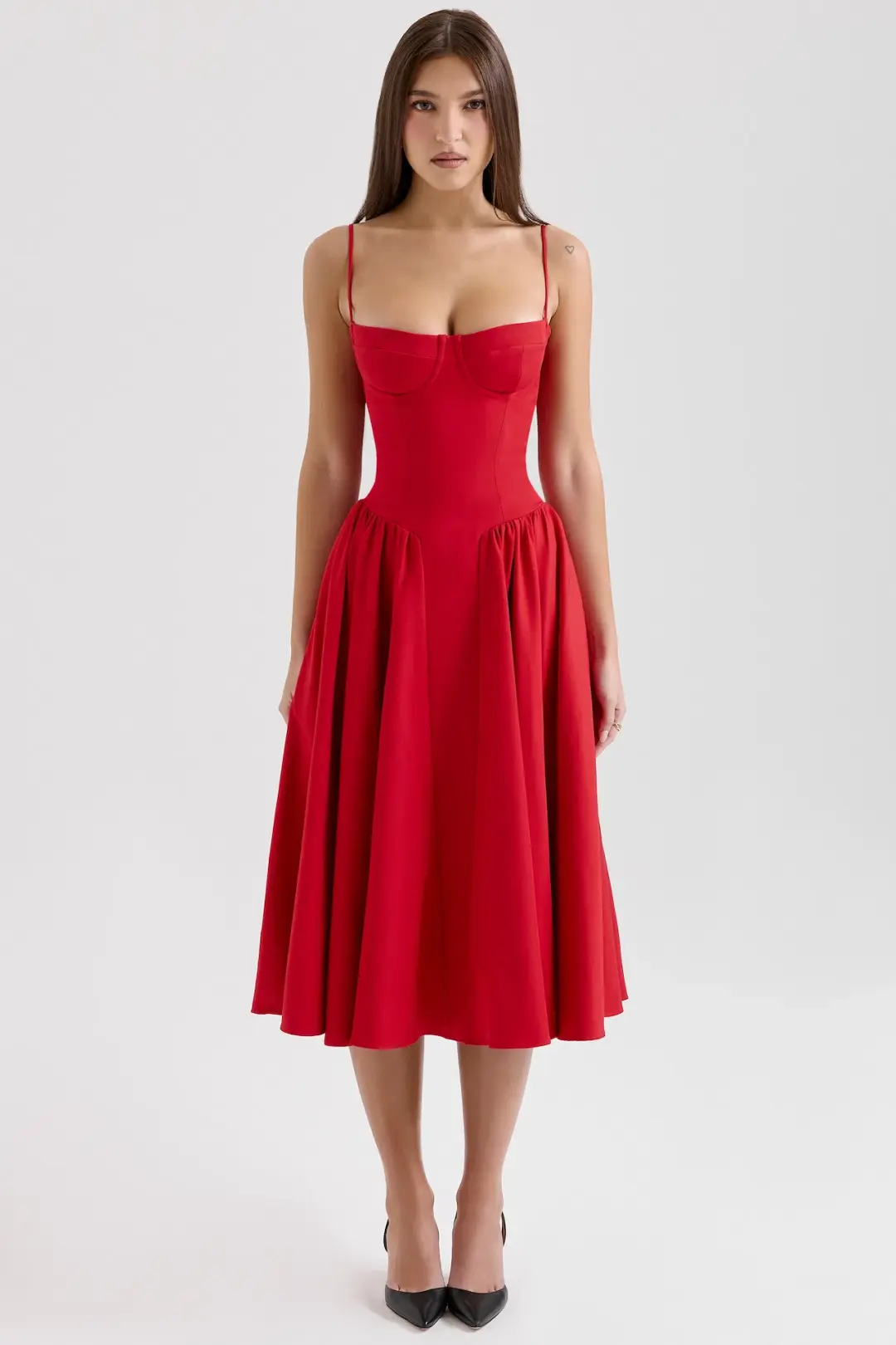 House of CB Samaria Gathered Midi Dress Red Size 8/S for rent on The Volte - main image