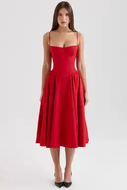 House of CB Samaria Gathered Midi Dress Red Size 8/S for rent on The Volte - image 1