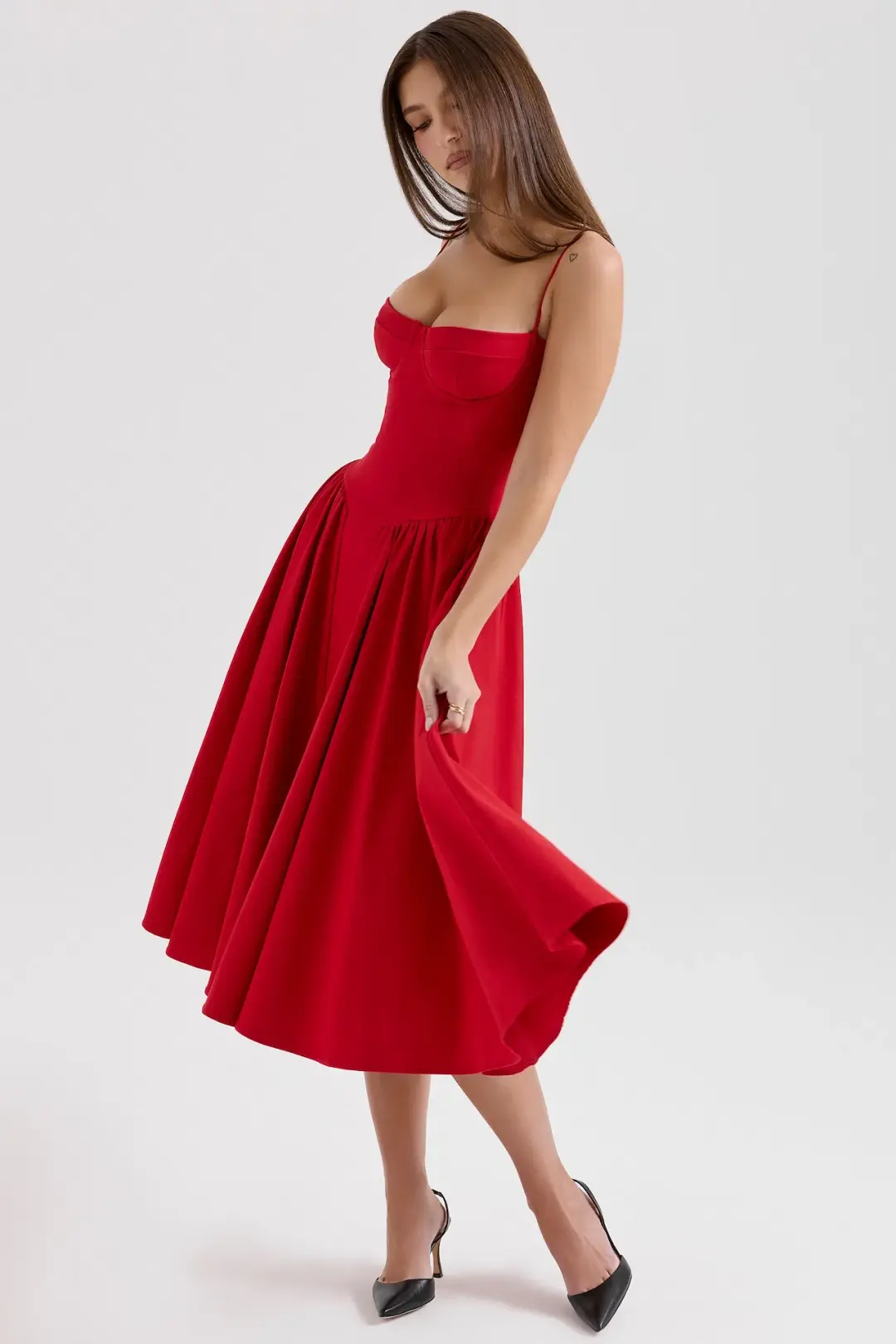 House of CB Samaria Gathered Midi Dress Red Size 8/S for rent on The Volte - main image