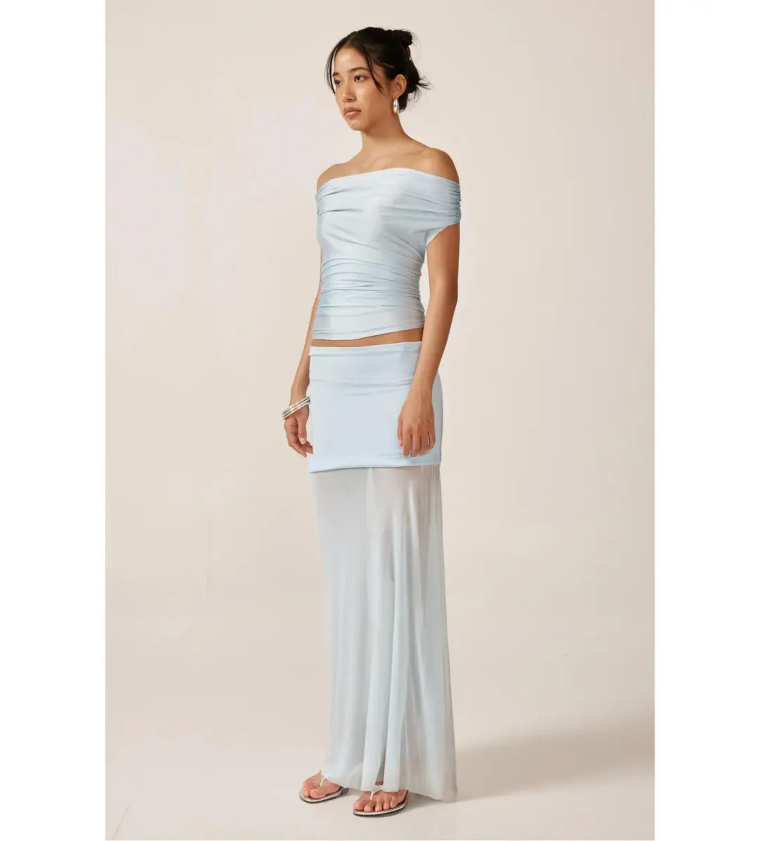 Ance Gria Grace Top and Maxi Skirt Set Sky Blue Size S AU 8 for rent on The Volte - main image