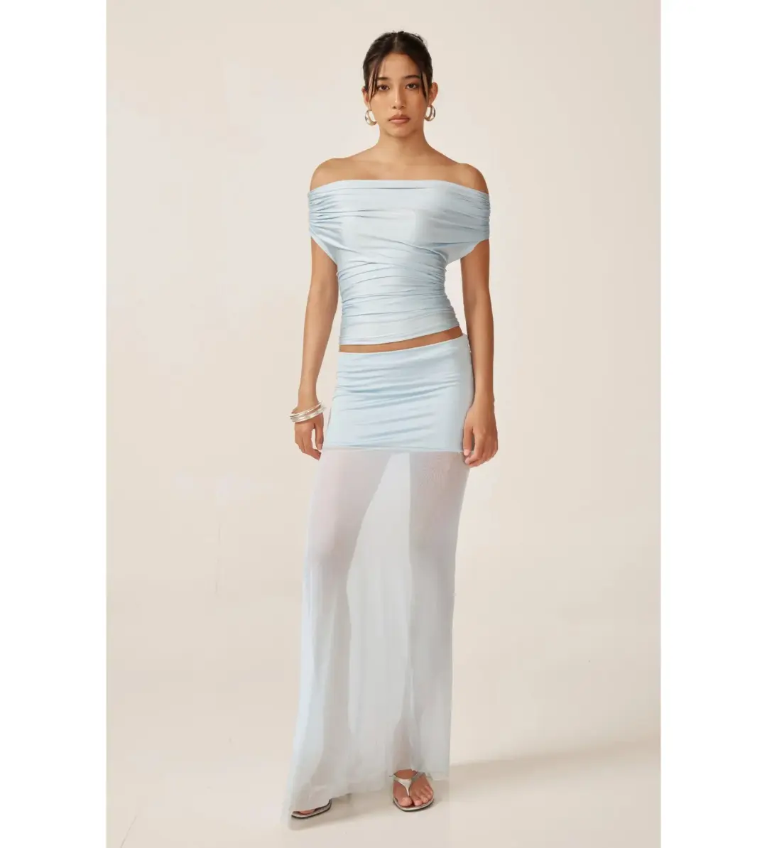 Ance Gria Grace Top and Maxi Skirt Set Sky Blue Size S AU 8 for rent on The Volte - main image