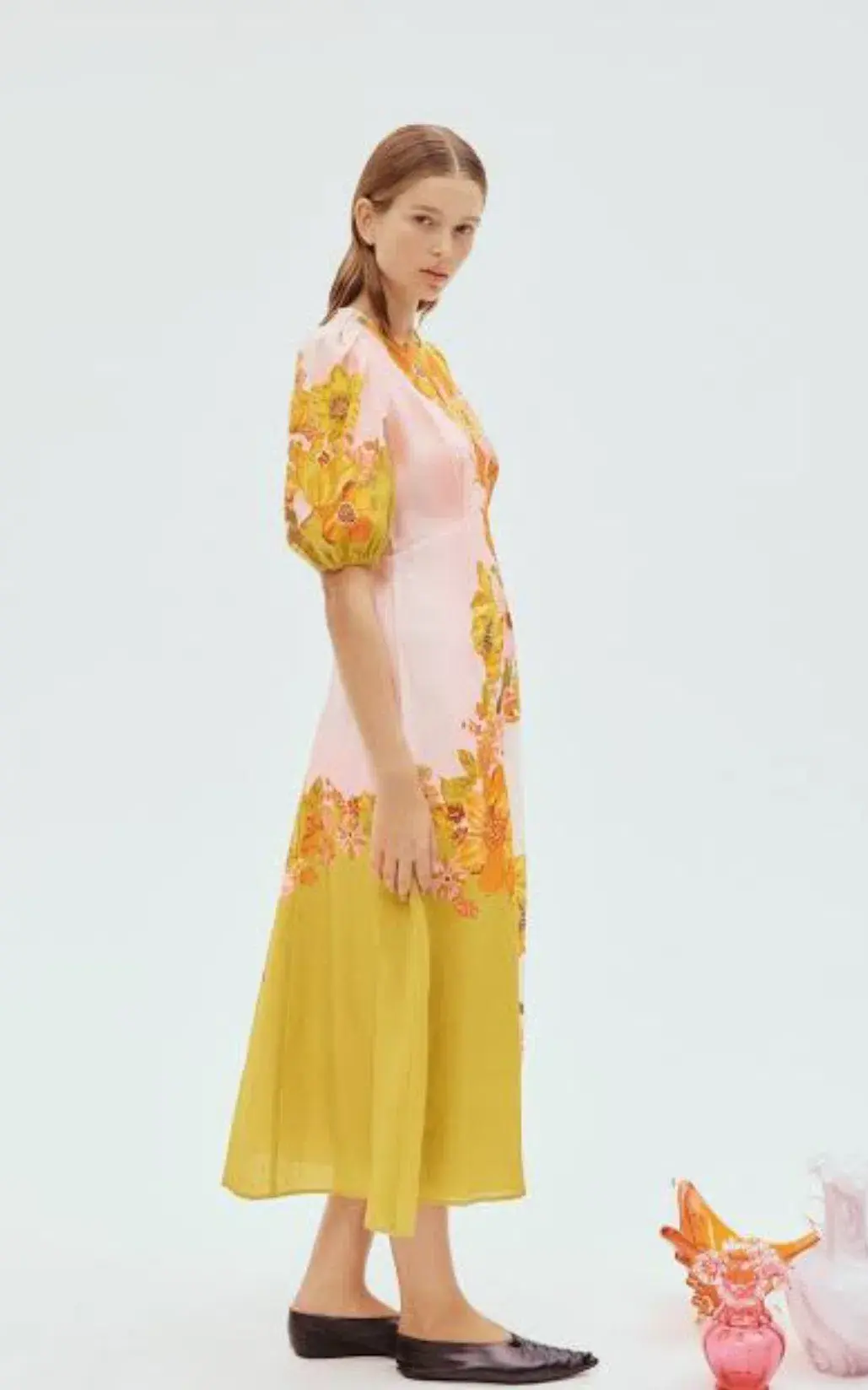 Alemais Silas Floral Linen Midi Dress in Green Size AU 14 for rent on The Volte - main image