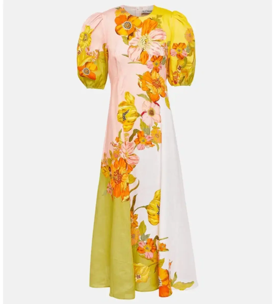 Alemais Silas Floral Linen Midi Dress in Green Size AU 14 for rent on The Volte - main image