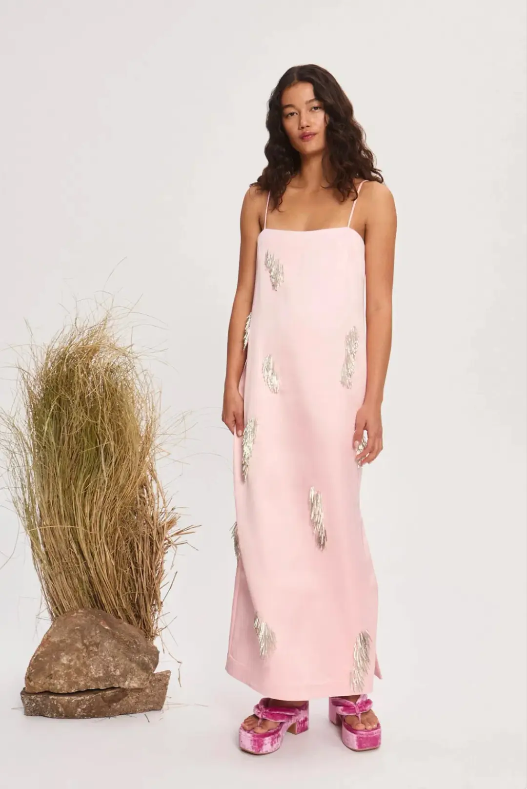Alemais Cindy Embellished Slip Midi Dress in Pink Size 8 for rent on The Volte - main image