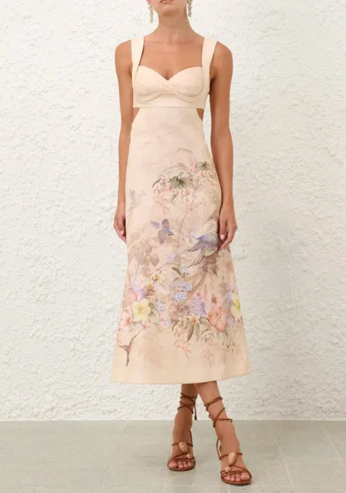 Zimmermann Illuminate Midi Dress in Ivory Tropical size 1 AU 10 for rent on The Volte - main image