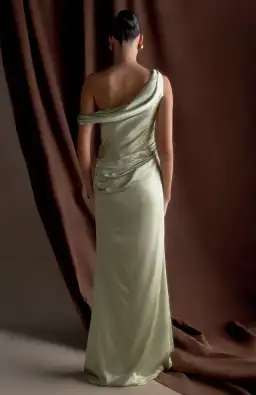 Meshki Dalia Off Shoulder Satin Maxi Dress Maxi Sage Size 8/S for rent on The Volte - image 2