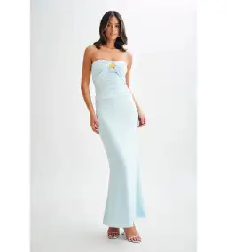 Meshki Winslet Top And Bruna Slinky Fishtail Maxi Skirt in Sky Blue Set Size AU 10