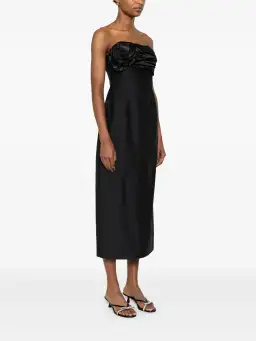 Magda Butrym Strapless Ruched Flower Midi Dress in Black Size 34 / AU 6