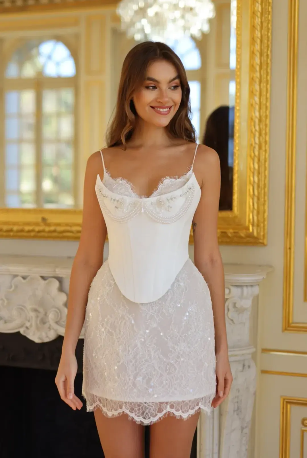 Rosie Etienne Sophie Mini Dress in White Size AU 8 for rent on The Volte - main image