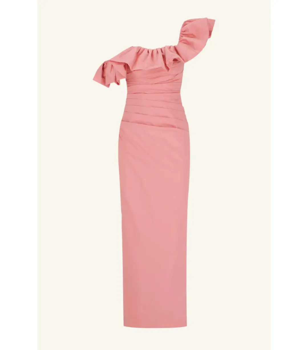 Shona Joy Campbell Ruffle Draped Maxi Dress in Bubblegum Size AU 10 for rent on The Volte - main image