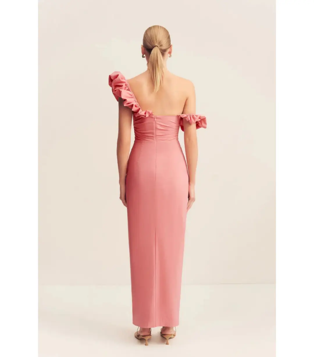 Shona Joy Campbell Ruffle Draped Maxi Dress in Bubblegum Size AU 10 for rent on The Volte - main image
