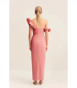 Shona Joy Campbell Ruffle Draped Maxi Dress in Bubblegum Size AU 10 for rent on The Volte - image 4