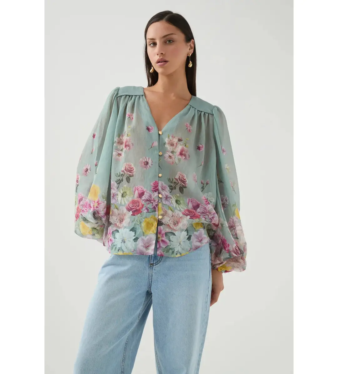Aje Dreamscape Blouse Mist Collage Floral for rent on The Volte - main image