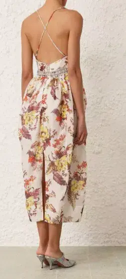 Zimmermann Matchmaker Tulip Linen Silk Blend Floral Midi Dress Size 1 for rent on The Volte - main image
