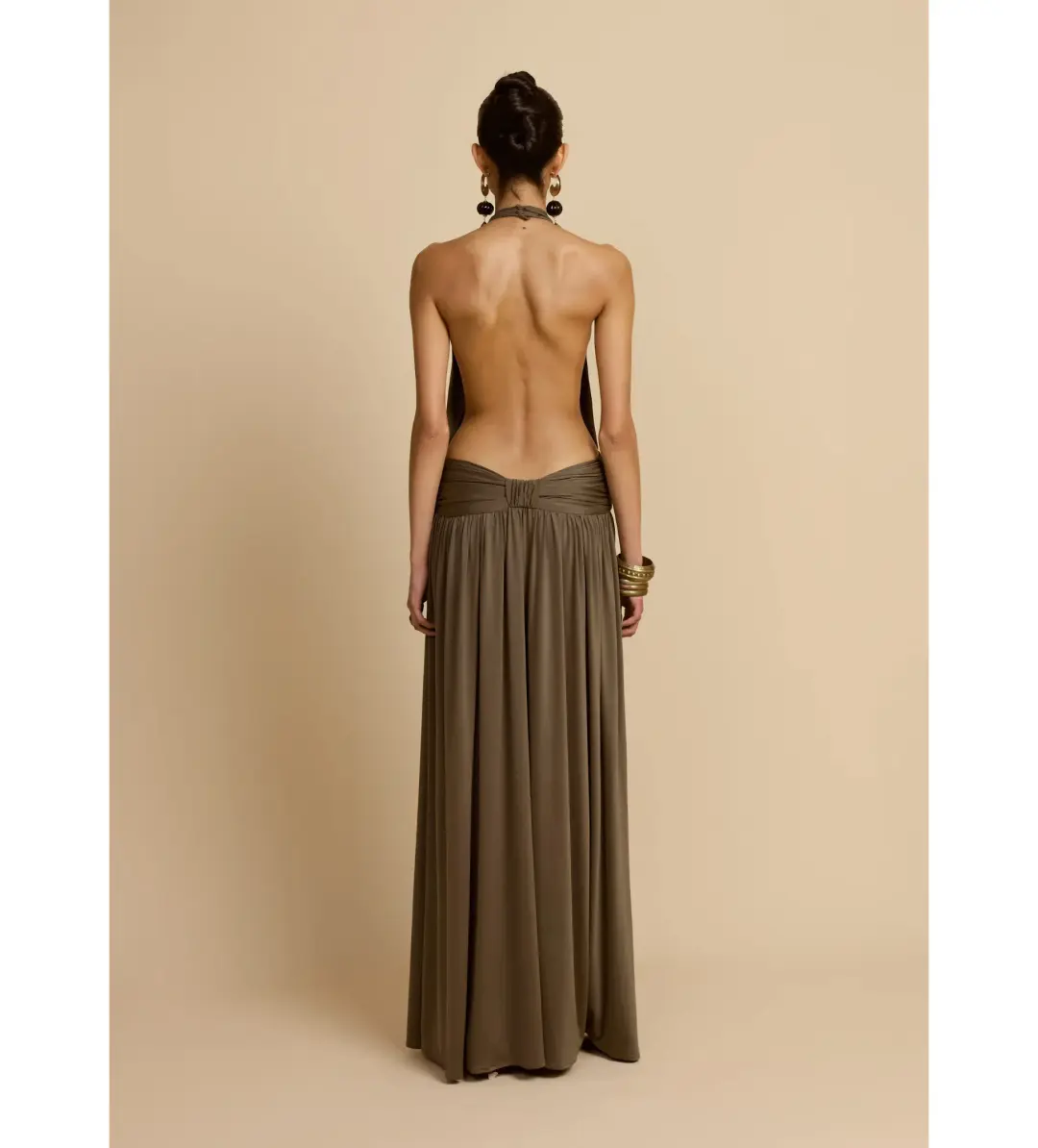 Arcina Ori Satina Maxi Dress Khaki Size AU 6 for rent on The Volte - main image