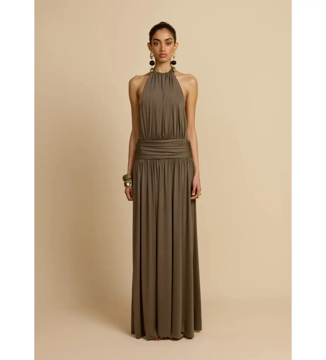 Arcina Ori Satina Maxi Dress Khaki Size AU 6 for rent on The Volte - main image
