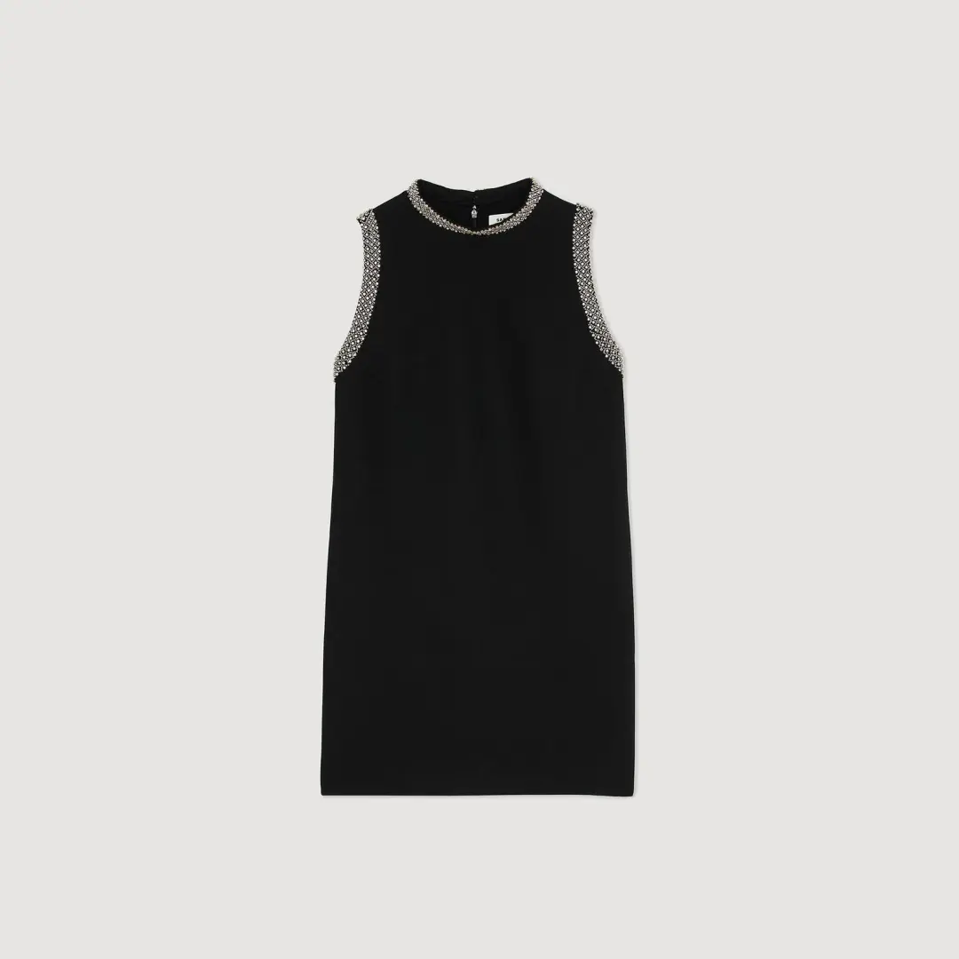 Sandro Rhinestone Embellished Mini Dress Black Size 10 for rent on The Volte - main image