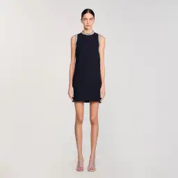 Sandro Rhinestone Embellished Mini Dress Black Size AU 12 for rent on The Volte - image 2