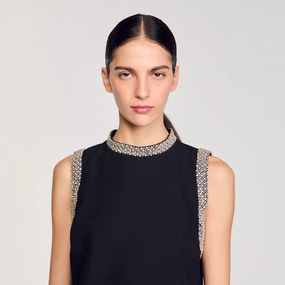 Sandro Rhinestone Embellished Mini Dress Black Size AU 12 for rent on The Volte - main image