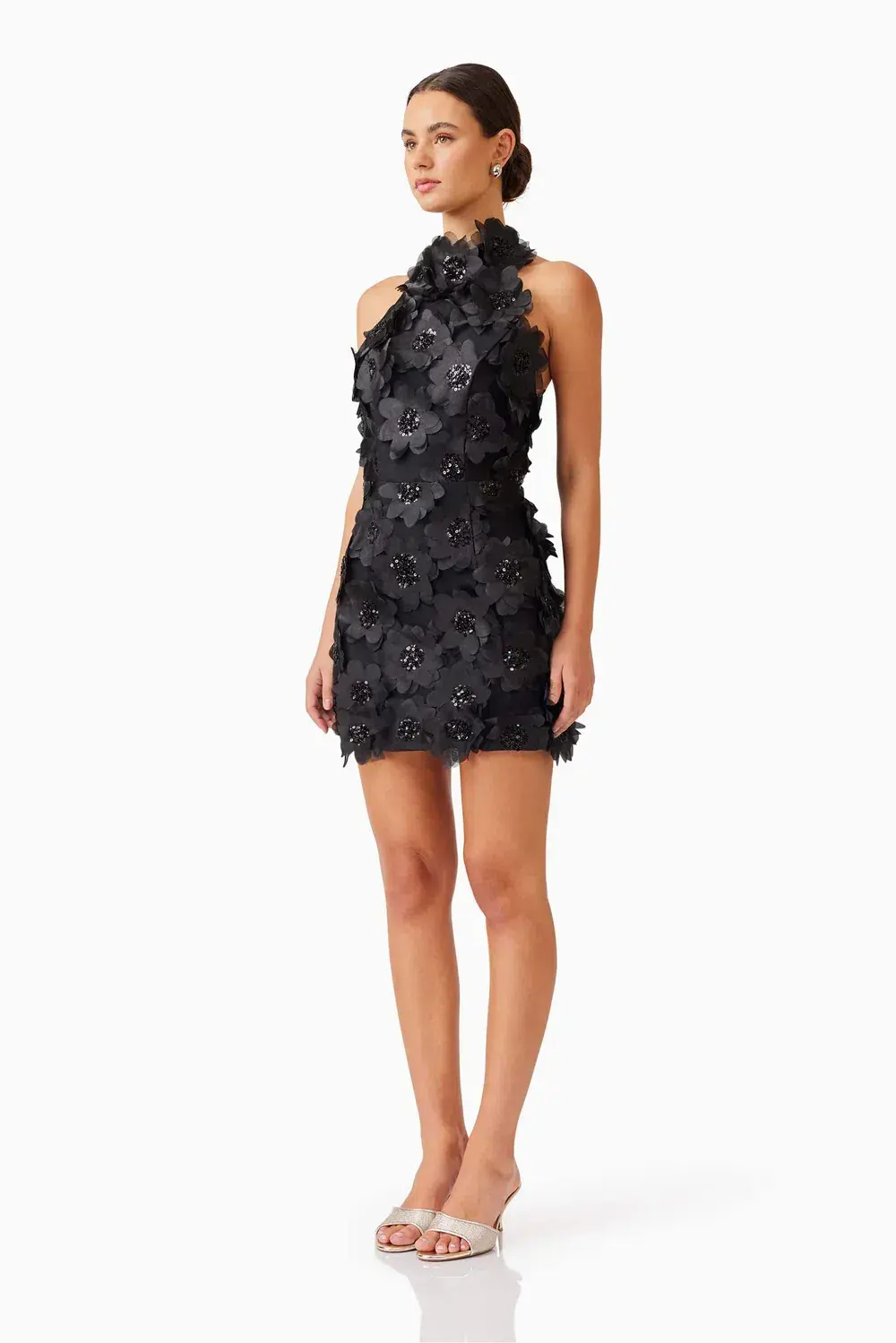 Elliatt Cherry Blossom Mini 3D Floral Dress Black 10 for rent on The Volte - main image