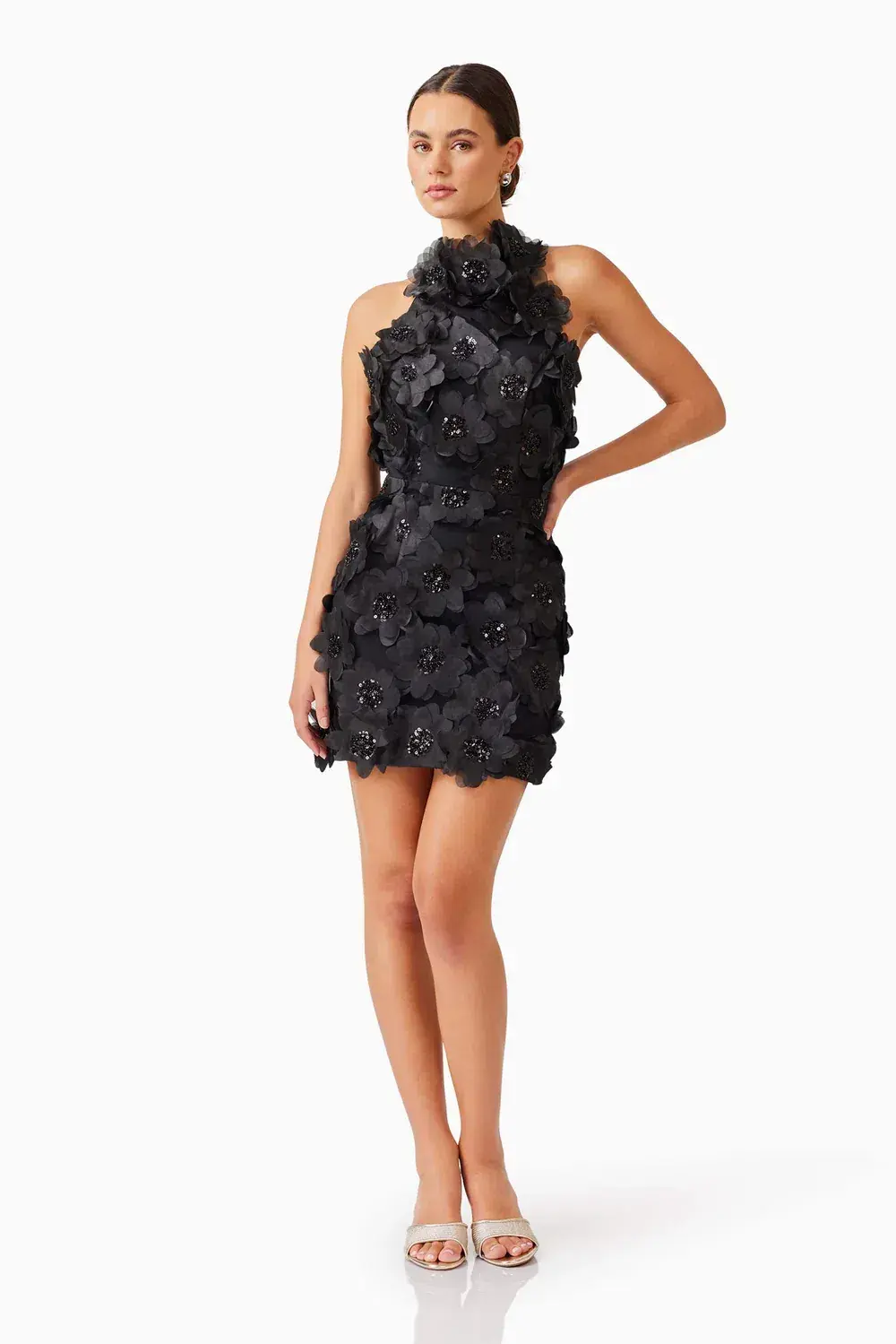 Elliatt Cherry Blossom Mini 3D Floral Dress Black 10 for rent on The Volte - main image