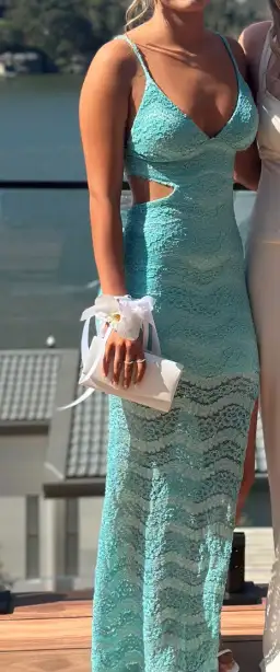 Amy Taylor Couture Lace Aqua Blue Gown Size 8 for rent on The Volte - image 1