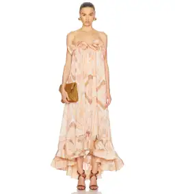 Zimmermann Illuminate Flounce Midi Gown in Guava Agate Size 6