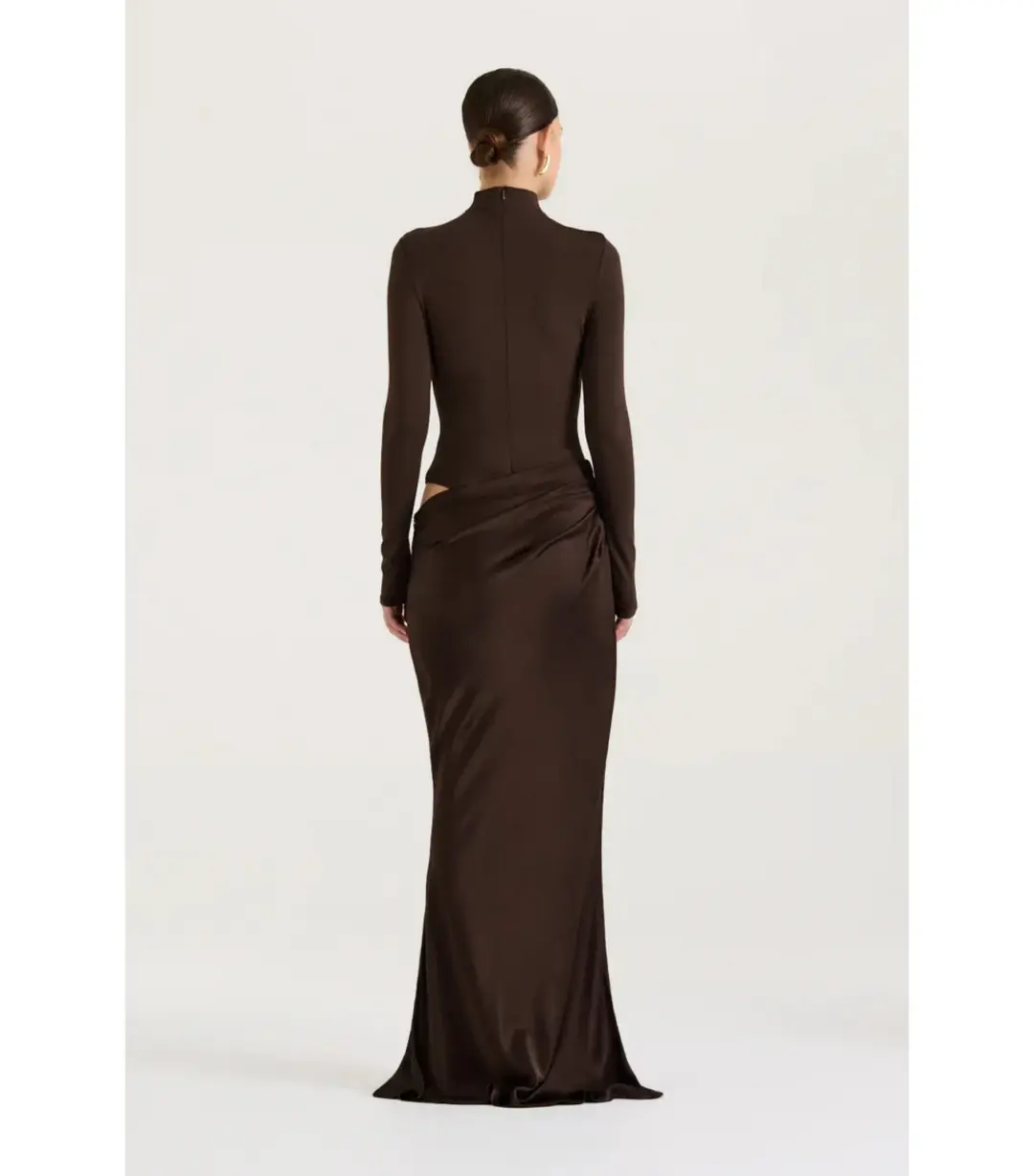 Henne Soraia Long Sleeve Maxi Dress Chocolate Size S / AU 8 for rent on The Volte - main image