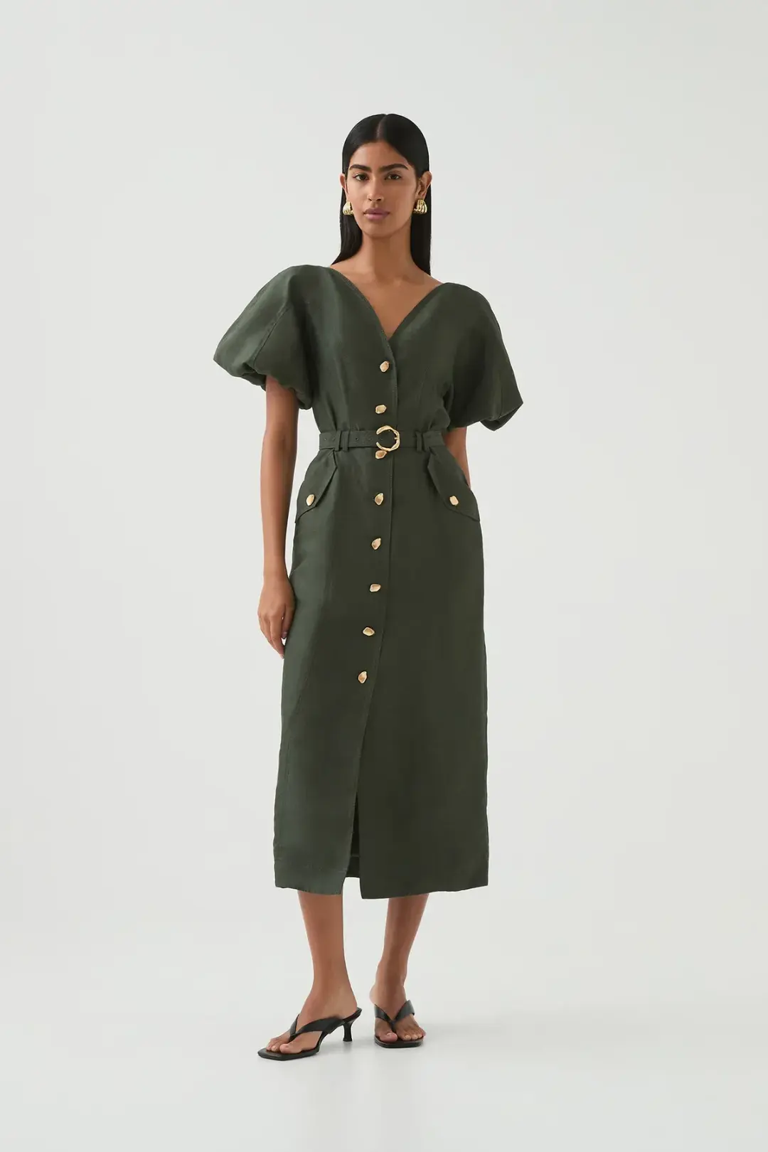 Aje Paloma Utility Midi Dress Midnight Green Size AU 10 for rent on The Volte - main image