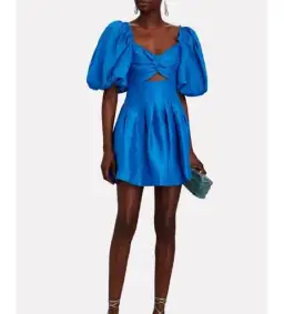 Aje Dusk Knot Puff Sleeve Mini Dress Blue Size XS AU 6