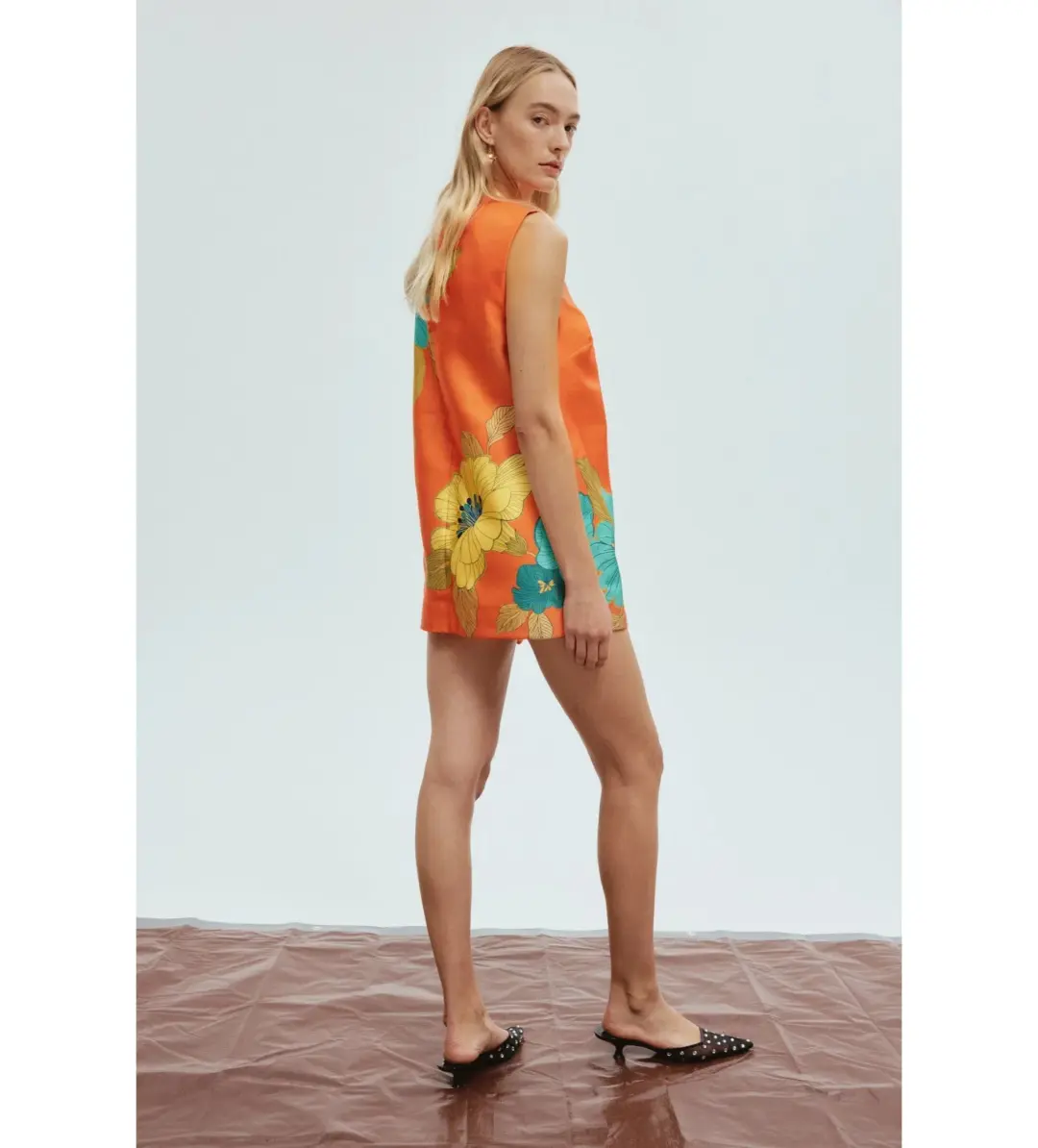 Alemais Piato Mini Dress Orange Floral Size AU 10 for rent on The Volte - main image