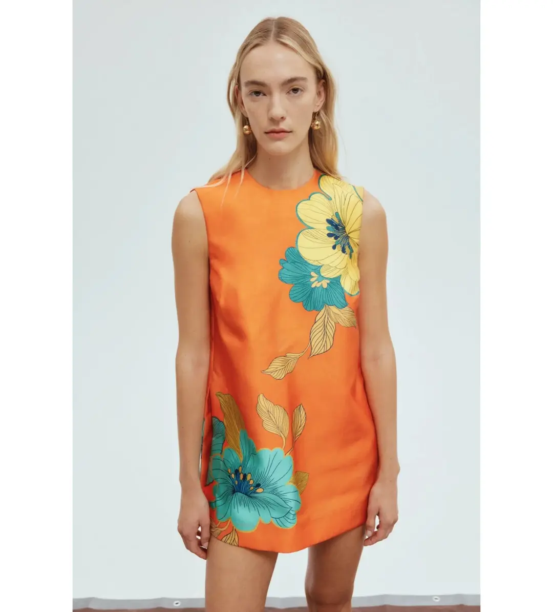 Alemais Piato Mini Dress Orange Floral Size AU 10 for rent on The Volte - main image