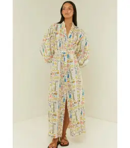 Palm Noosa Noddy Maxi Dress Verano White Print Size AU 10