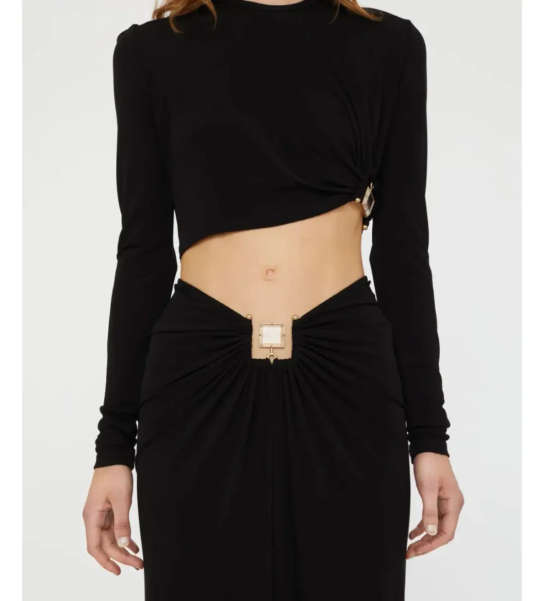 Christopher Esber Bezel Quartz Ruched Long Sleeve Top Black Size 12 for rent on The Volte - main image