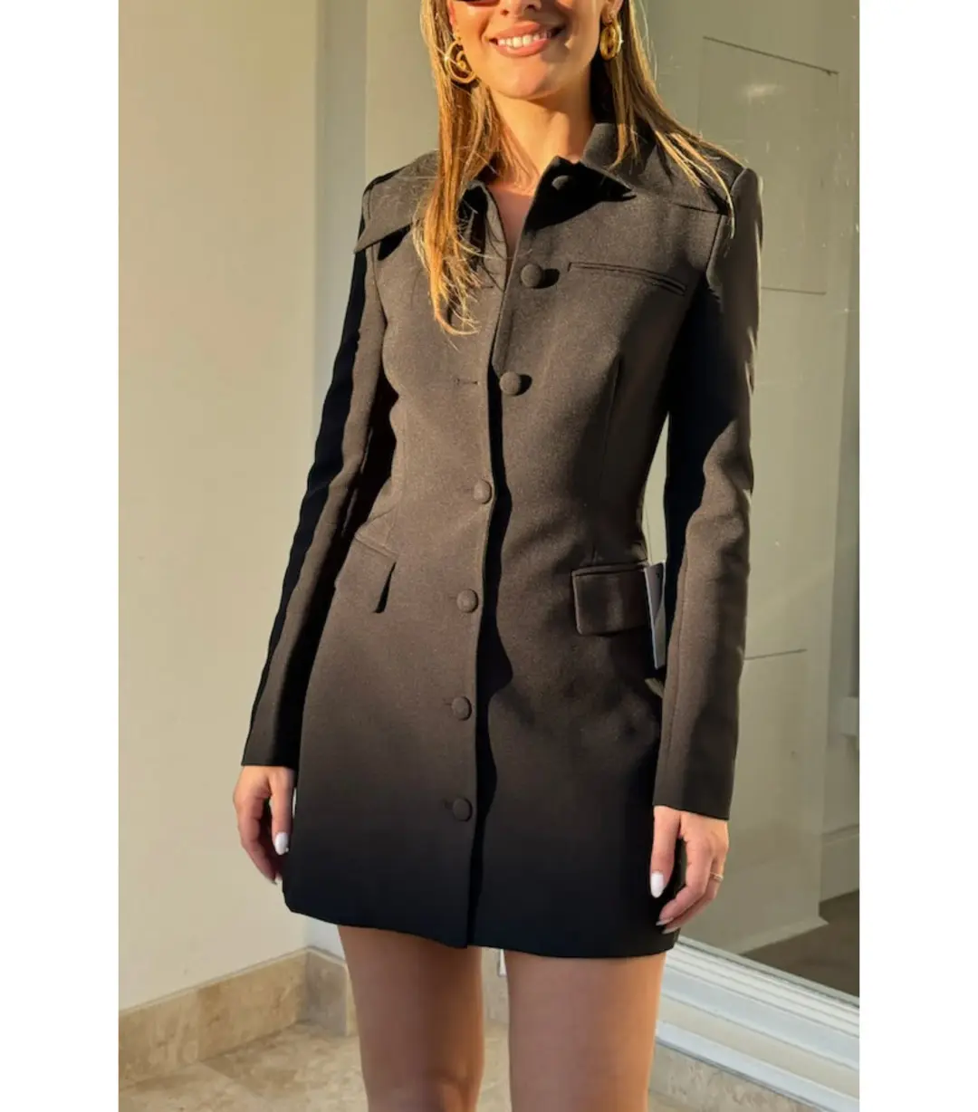 Odd Muse The Ultimate Muse Structured Button Mini Dress Black Size AU 6 for rent on The Volte - main image